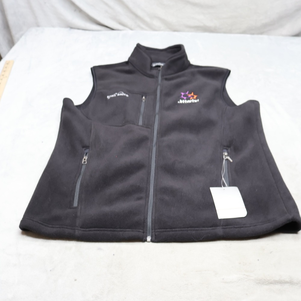 Eddie Bauer Vest Mens Large Black Classic Fleece Full Zip Lightweight LOGO NEW